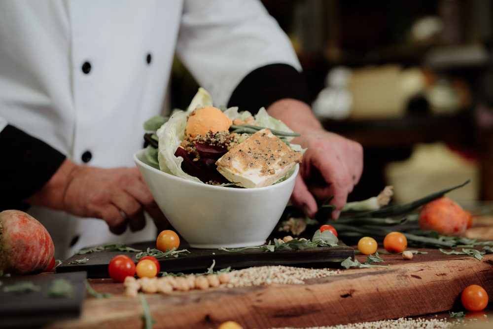 Chef preparing salad