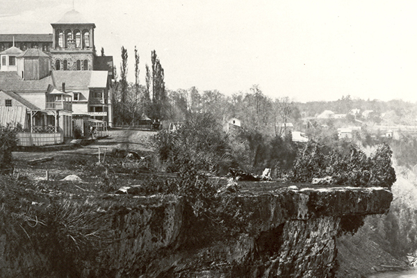 Old buildings at edge of cliff