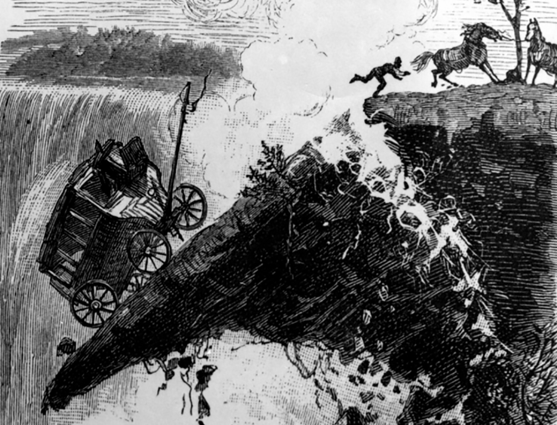 Cliff collapsing with horse and carriage