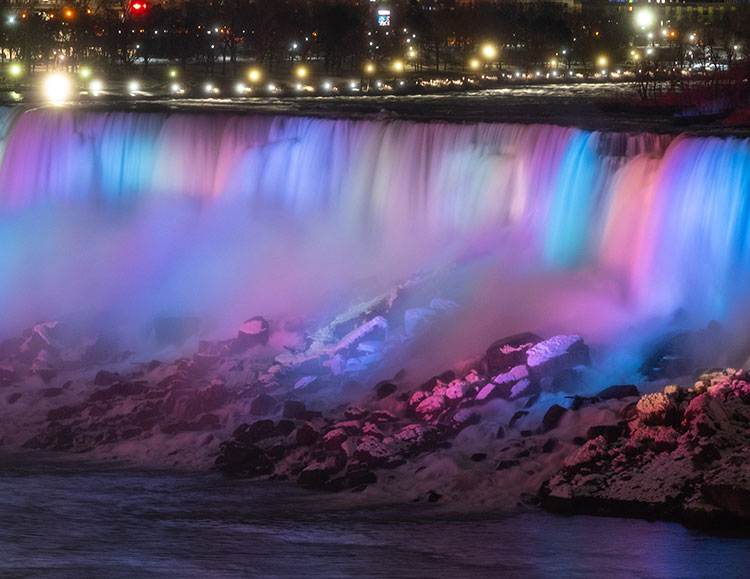 American Falls illuminated in the winter