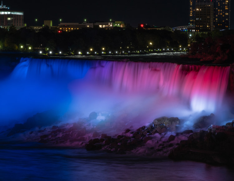 American Falls illuminated at night