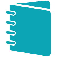 An icon of two teal tickets crossing over each other. Indicates the 'Admissions' block.