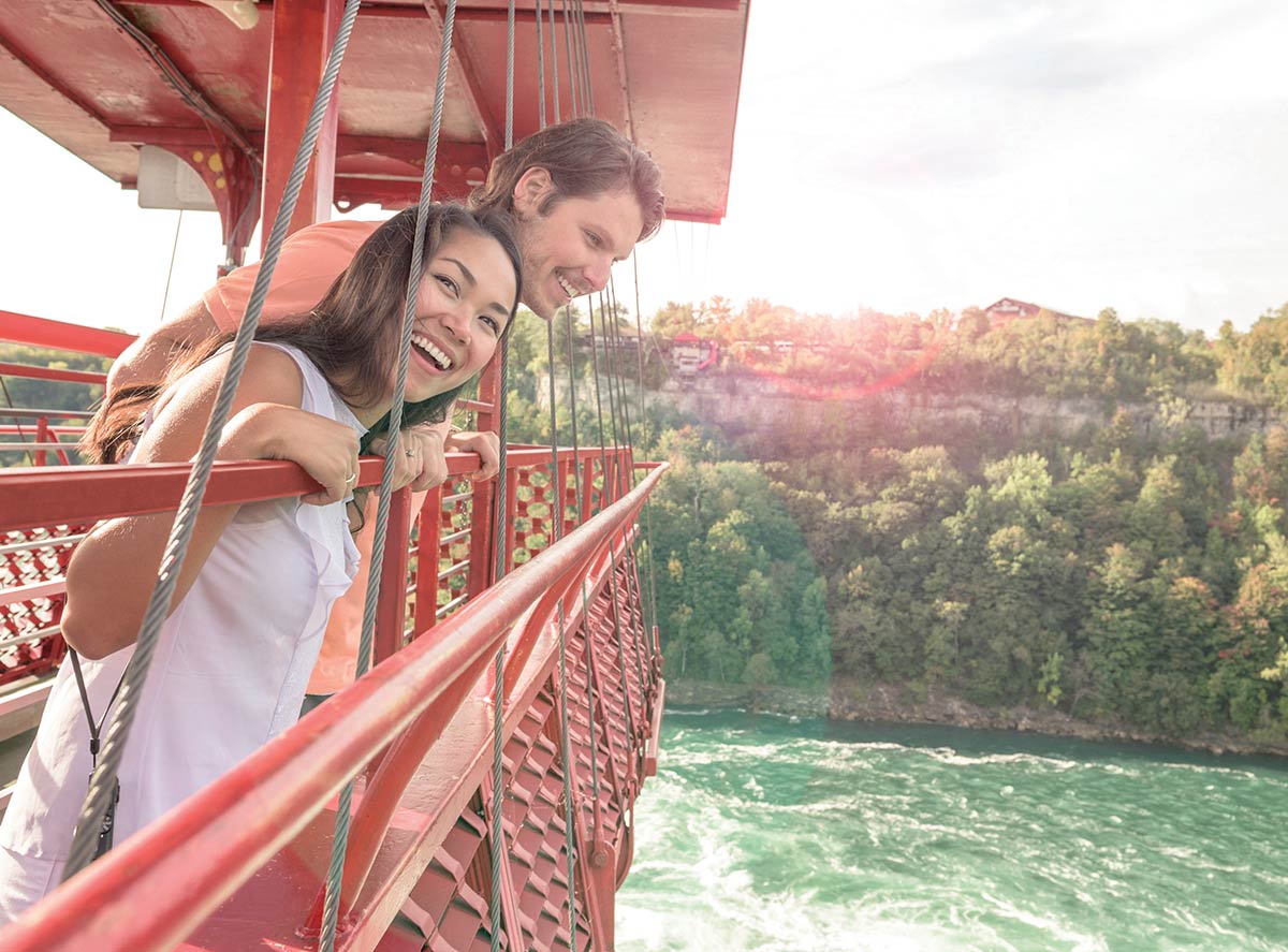 A couple enjoying the view from the Aero Car